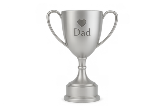 Silver trophy cup for best dad, celebrating father's day, love, and family appreciation, transparent background