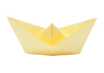 Isolated paper boat origami nautical vessel, handmade, light yellow, simple toy, folded, floating