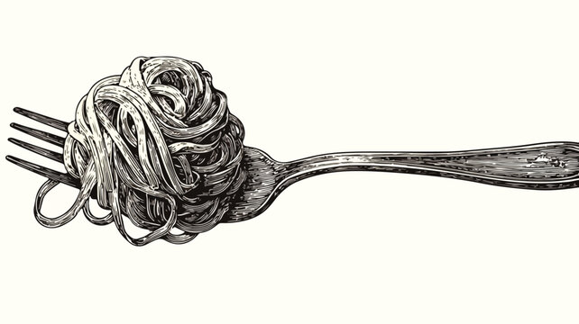Illustration of Noodles and Fork with Vector Design for Food Concept