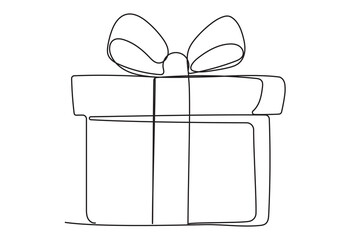 Winter Holiday Gift Box with Bow Ribbon Line Art. Christmas or New year Greeting Card Decoration. Outline Cute Cartoon Christmas Decor Element. Happy Holiday Family Party Invitation Design Symbol