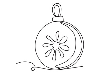 Winter Holiday Decoration Glass Ball Line Art. Christmas or New year Greeting Card Template. Outline Cute Cartoon Christmas Christmas Tree Toy Illustration. Happy Holiday Family Party Invitation Art	
