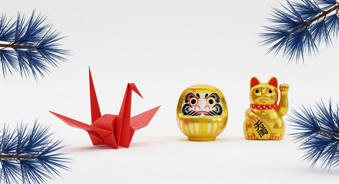 Japanese cultural symbols with transparent background