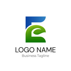 Logo Letter E Green Blue Leaf Business Company Design Template
