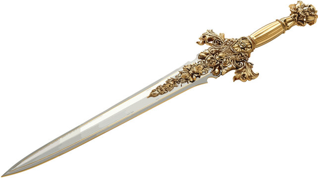 Fototapeta Elegant Gold Sword on White Background with Outline Isolated Vector