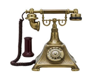 Isolated Antique-style Telephone, Old-fashioned Communication Device, Vintage Bronze Rotary Dial Phone