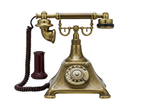 Isolated Antique-style Telephone, Old-fashioned Communication Device, Vintage Bronze Rotary Dial Phone - Powered by Adobe