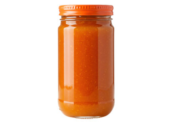 Isolated jar of apricot jam, orange marmalade or fruit preserve for breakfast spreads