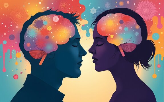 Campaign World mental health day. Mental health concept.Head silhouette profile.Mood disorder. Awareness.Metaphor bipolar disorder.Emotional burnout.Psychological problems.OurMindsMatter - Powered by Adobe