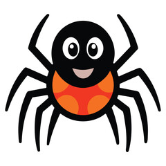 spider, cartoon, friendly, black, orange, insect, arachnid, cute, web, character, creepy, funny, bright,