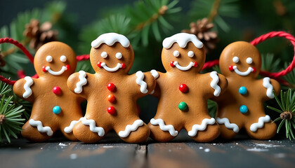 Fototapeta premium gingerbread men with white icing frosting, created with generative ai