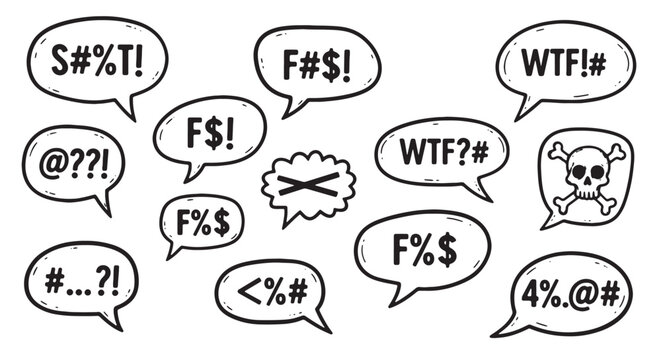 Set of curse word speech bubbles hand-drawn vector illustration of profanity isolated on white backg