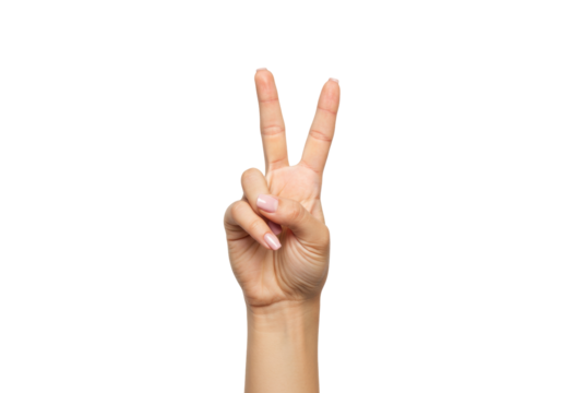 Isolated human hand showing peace gesture or the number two, fingers pointing upwards