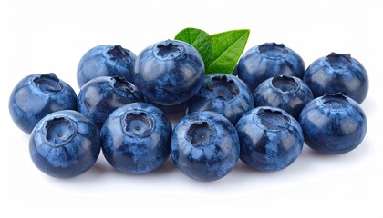 Fresh Blueberries with Green Leaf Isolated on White Background Healthy and Vibrant