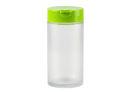 Isolated clear empty spice jar with green lid, clean storage container, food packaging object - Powered by Adobe
