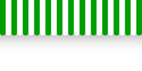 Shop sunshade. Realistic striped cafe awning. Outdoor market tent. Roof canopy. Summer street store. Vector illustration