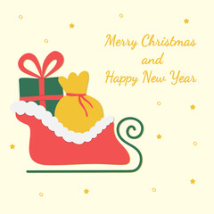 Santa claus sleigh with gifts greeting card