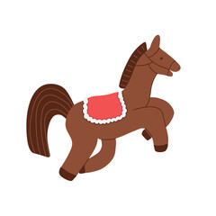 Cute jumping horse with red saddle