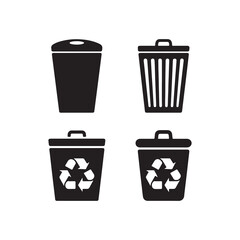 Trash Can and Recycling Bin Icon Set