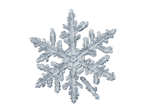 Isolated macro photograph of beautiful intricate snowflake a symmetrical crystal of ice