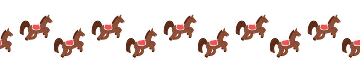 Seamless pattern with horse, cute decorative ornament for Christmas, New Year, equestrian sport