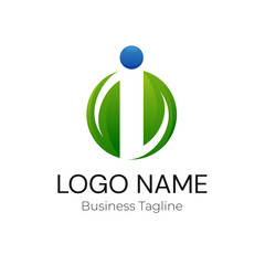 Logo Letter I Green Blue Leaf Business Company Design Template