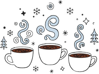 Cozy Hot Drink Doodle Vector – Winter Mug and Steam Elements