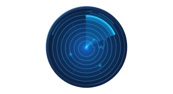Digital radar screen with glowing blue signals detecting objects in the distance, technology, detection, navigation, search