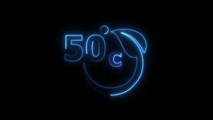 Abstract glowing neon line 50°C temperature showing on a dark background. Weather temperature displays by degree