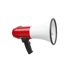 Red and white megaphone for announcements and public speaking amplification transparent background