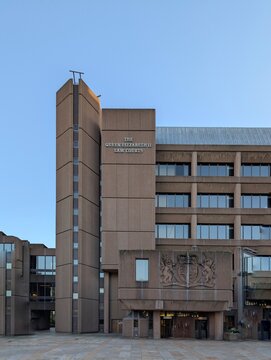 Liverpool, Merseyside, UK. 05-13-2025 Queen Elizabeth II Law Courts in Derby square central Liverpool city centre designed by Farmer and Dark in the brutalist style.