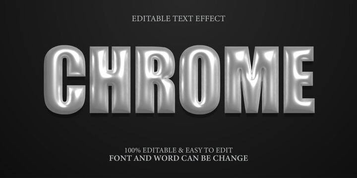Editable Chrome Text Effect 3D - Metallic Silver Font Style