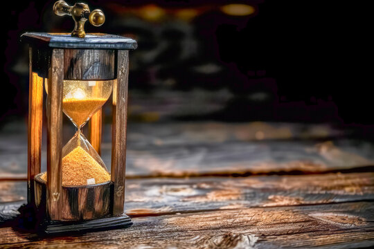 Surreal hourglass with sand transforming into human faces, symbolizing the passage of time - Powered by Adobe