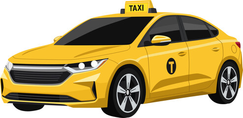 Yellow Taxi Sedan Isolated on White Background