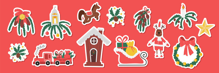 Christmas stickers set Decorative elements for scrapbooking 