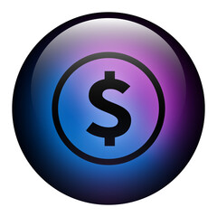 Glass Round Button featuring a Dollar icon inside a Ring with Blue and Purple Neon Light