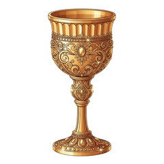 Watercolor Ornate Golden Goblet isolated on a transparent background