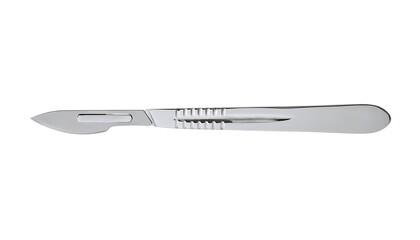 Stainless steel scalpel medical instrument for surgery and dissection on white background