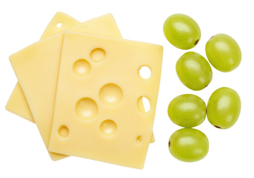 Isolated Emmental Cheese Slices and Green Grapes, a Healthy and Yummy Snack for Kids