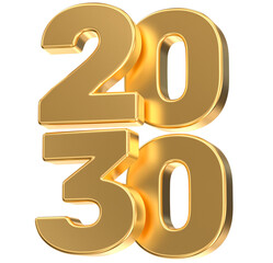 Luxurious 3D Golden Year 2030 Isolated on Transparent Background for Celebrating Milestones and Future Success