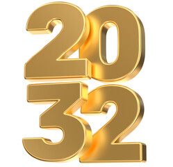 Elegant 3D Golden Year 2032 Isolated Illustration for Calendar Design, Future Goals, and Business Planning.