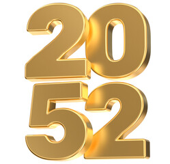 Luxury Golden 3D Text '2052' Isolated on White Background. Shiny Metallic Numbers for Future Year Dates, Anniversary, or Business Success.