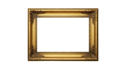 Antique Gold Photo Frame Isolated on Transparent Black Background.