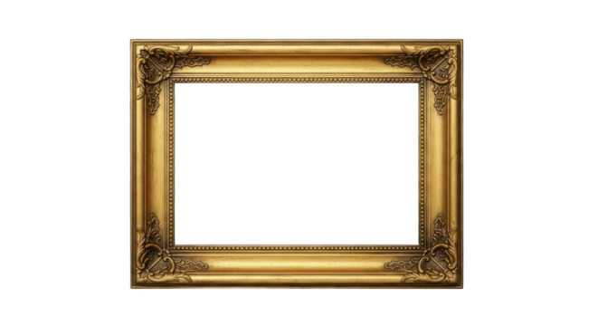 Antique Gold Photo Frame Isolated on Transparent Black Background.