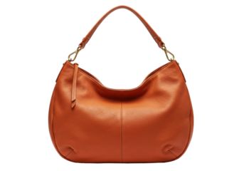 Isolated fashionable orange handbag for women, shoulder bag made of genuine leather