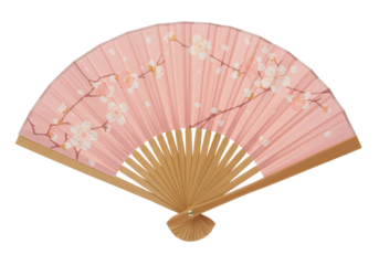 Isolated Japanese folding fan with Sakura design, traditional Asian accessory for elegance