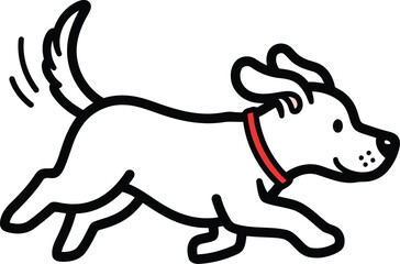 Cartoon white dog with red collar running happily vector.eps