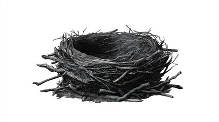 Empty bird nest isolated on white background for wildlife and nature concepts