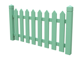 Isolated Section of a Light Green Painted Wooden Picket Fence Outdoors on a Sunny Day