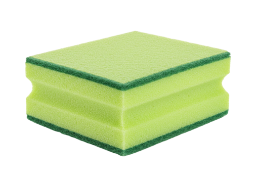 Isolated green and dark green kitchen sponge, household cleaning tool used for dishwashing