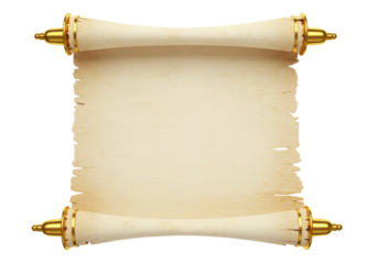Isolated Old rolled parchment scroll with gilded end caps antique blank paper script